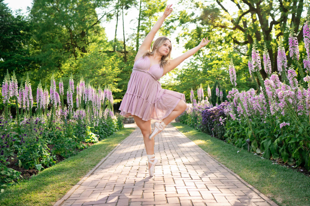 Dance photography at Long Wood Gardens dancer surrounded by foxglove