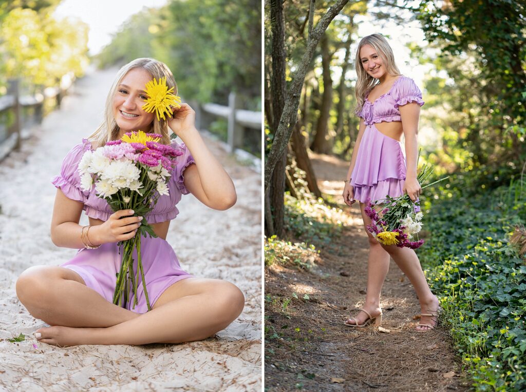 Photos on a beach path of a New Jersey High School in Cape May NJ with Susan Grace Photography