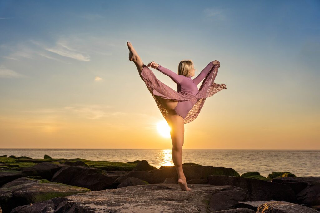 Talented dancer on the beach in Cape May NJ at sunset, Susan Grace Photography
