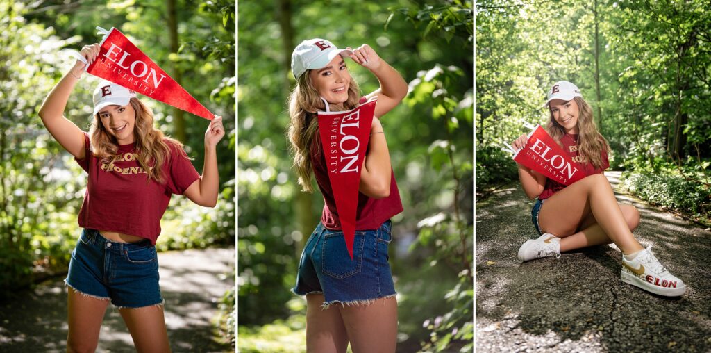 High School Senior who brought college props with her to Longwood Gardens High School Senior Photo Shoot with Susan Grace Photography