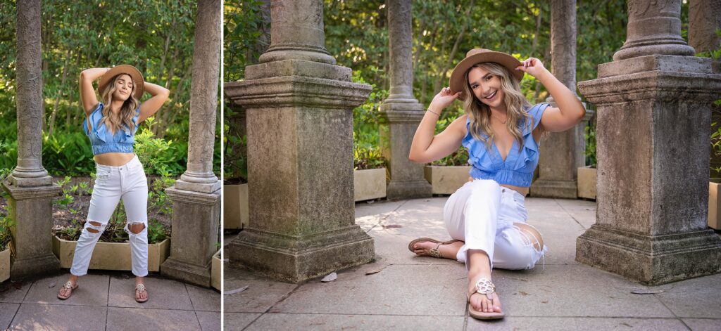 Longwood Gardens architecture and High School Senior getting senior photos with Susan Grace Photography