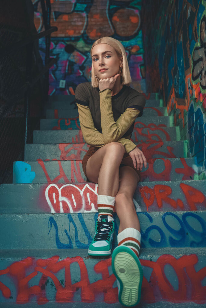 senior image in skate park 